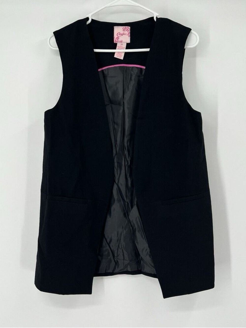 Candie's Black Sleeveless Longline Vest with Pink Trim